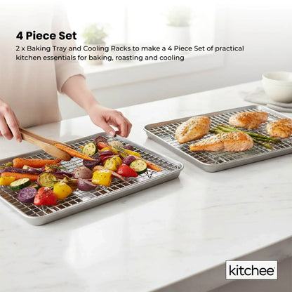 Kitchee 40.5x30.5cm Oven Baking Tray + Cooling Rack 4 Piece Stainless Steel Set V238-SUPDZ-42208860667984