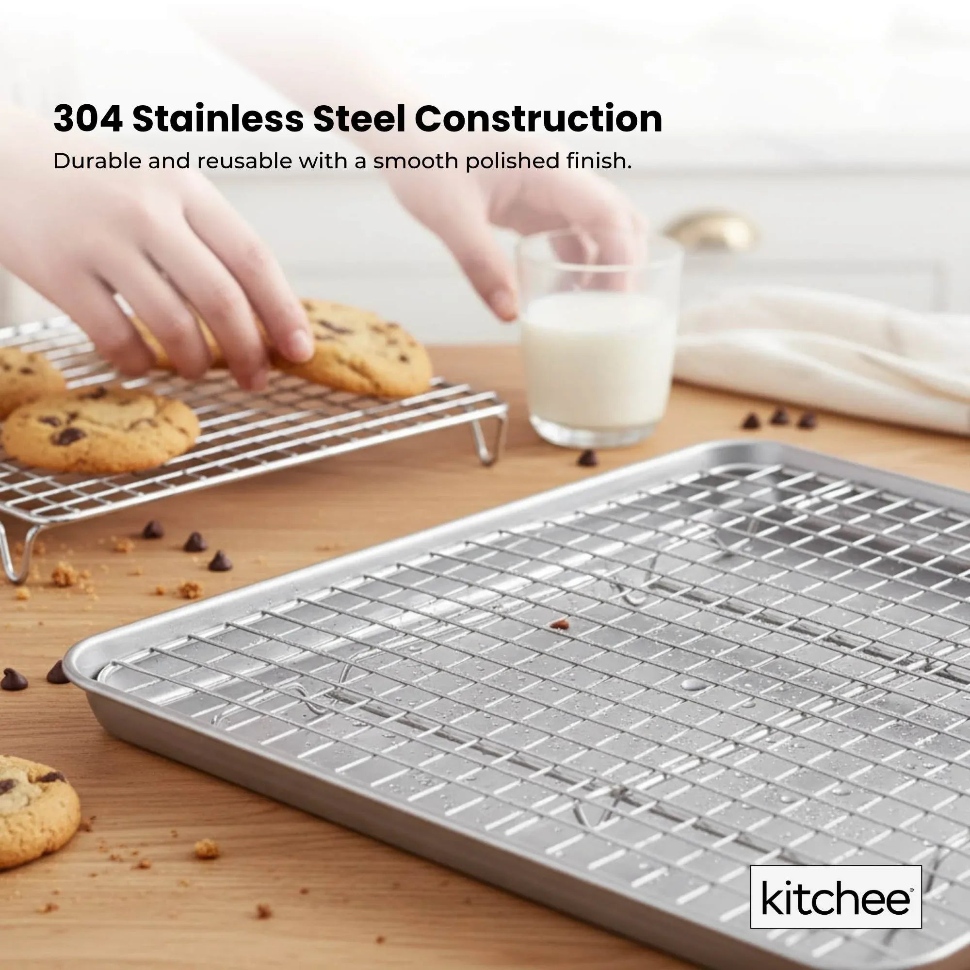 Kitchee 40.5x30.5cm Oven Baking Tray + Cooling Rack 4 Piece Stainless Steel Set V238-SUPDZ-42208860667984