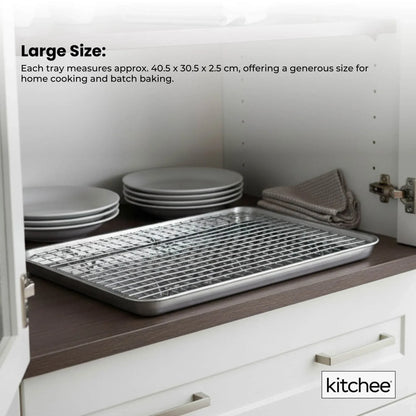 Kitchee 40.5x30.5cm Oven Baking Tray + Cooling Rack 4 Piece Stainless Steel Set V238-SUPDZ-42208860667984