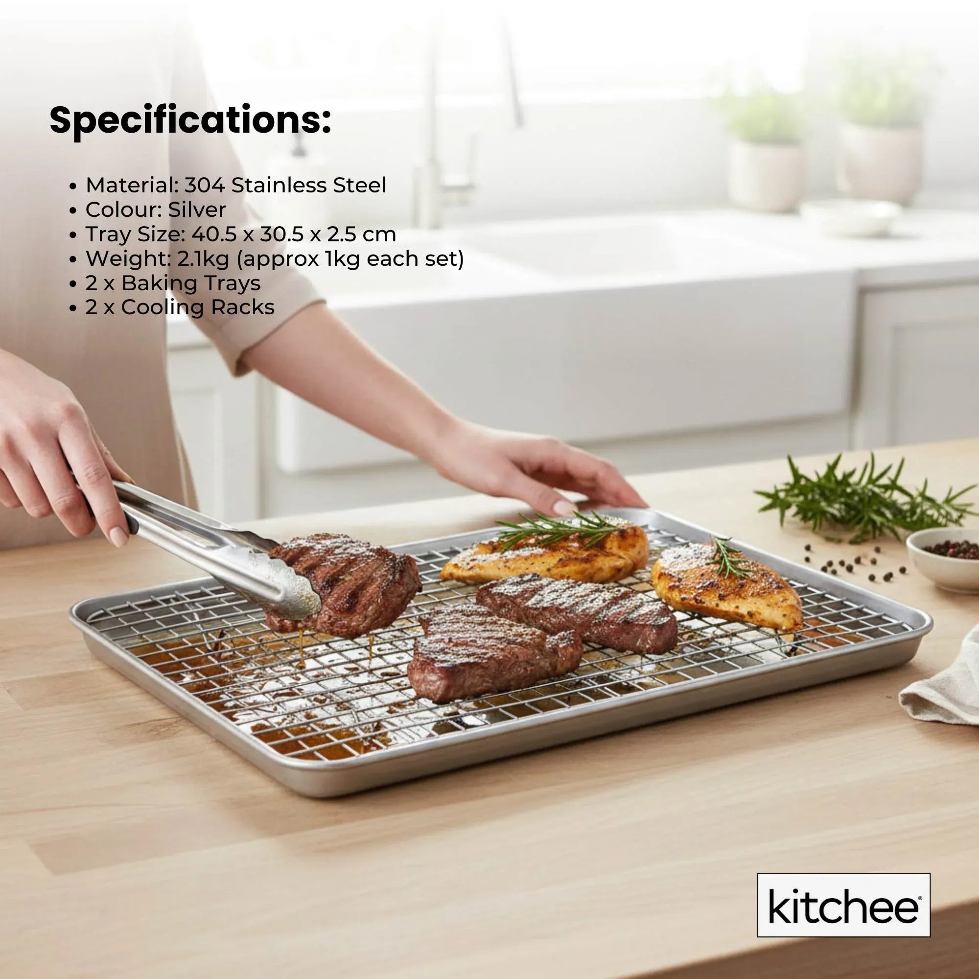 Kitchee 40.5x30.5cm Oven Baking Tray + Cooling Rack 4 Piece Stainless Steel Set V238-SUPDZ-42208860667984