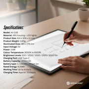 Social Hike A3 LED Light Pad Tracing Board Rechargeable USB-C 3000mAh Light Box V238-SUPDZ-42208921518160