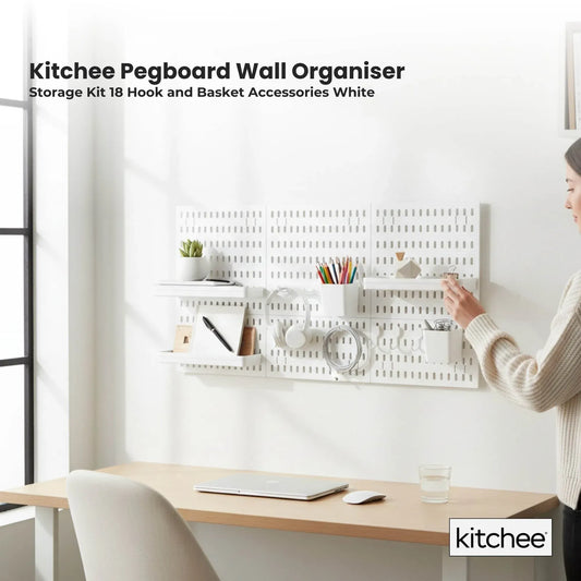 Kitchee Pegboard Wall Organiser Storage Kit 18 Hook and Basket Accessories White V238-SUPDZ-42209007730768