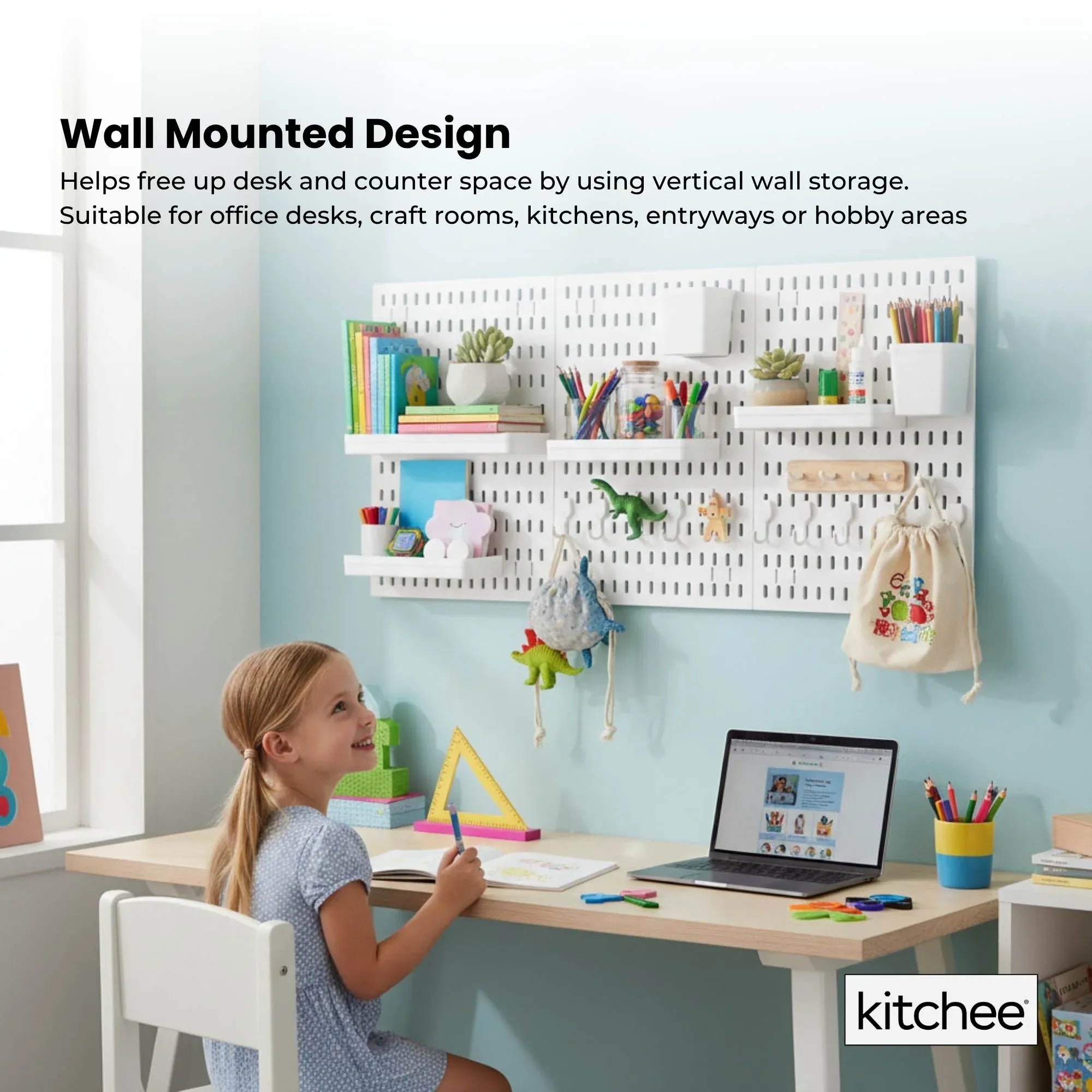 Kitchee Pegboard Wall Organiser Storage Kit 18 Hook and Basket Accessories White V238-SUPDZ-42209007730768