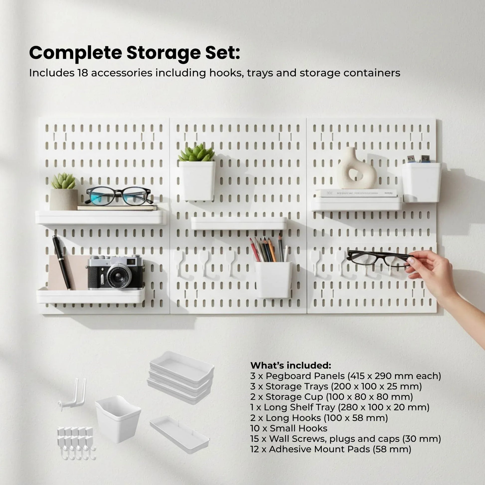 Kitchee Pegboard Wall Organiser Storage Kit 18 Hook and Basket Accessories White V238-SUPDZ-42209007730768