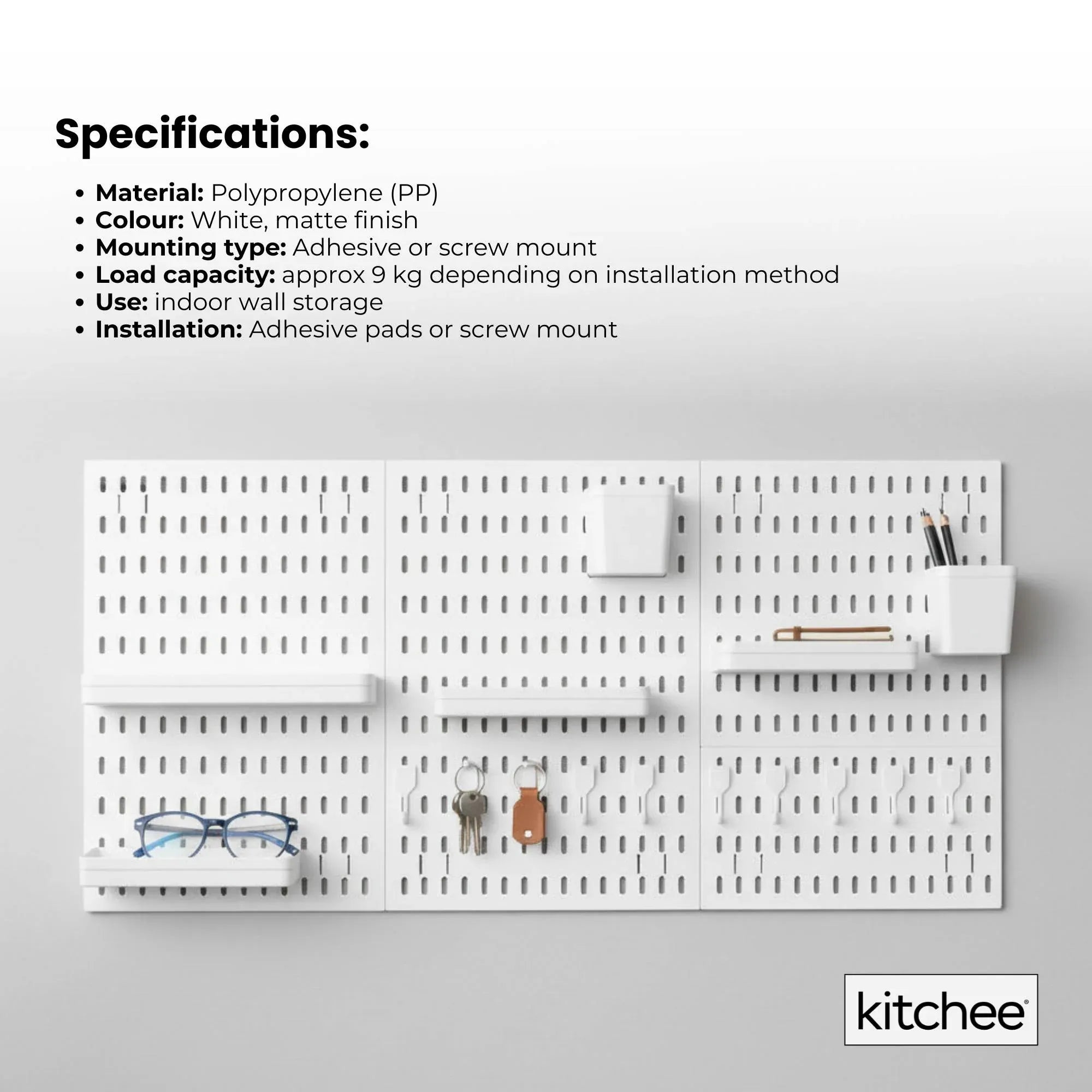 Kitchee Pegboard Wall Organiser Storage Kit 18 Hook and Basket Accessories White V238-SUPDZ-42209007730768