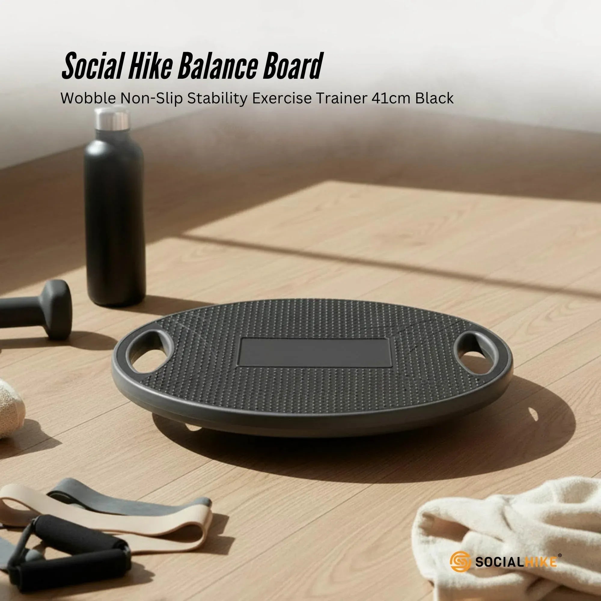 Social Hike Balance Board Wobble 41cm - Non-Slip Round Exercise Trainer Black V238-SUPDZ-42210137571408
