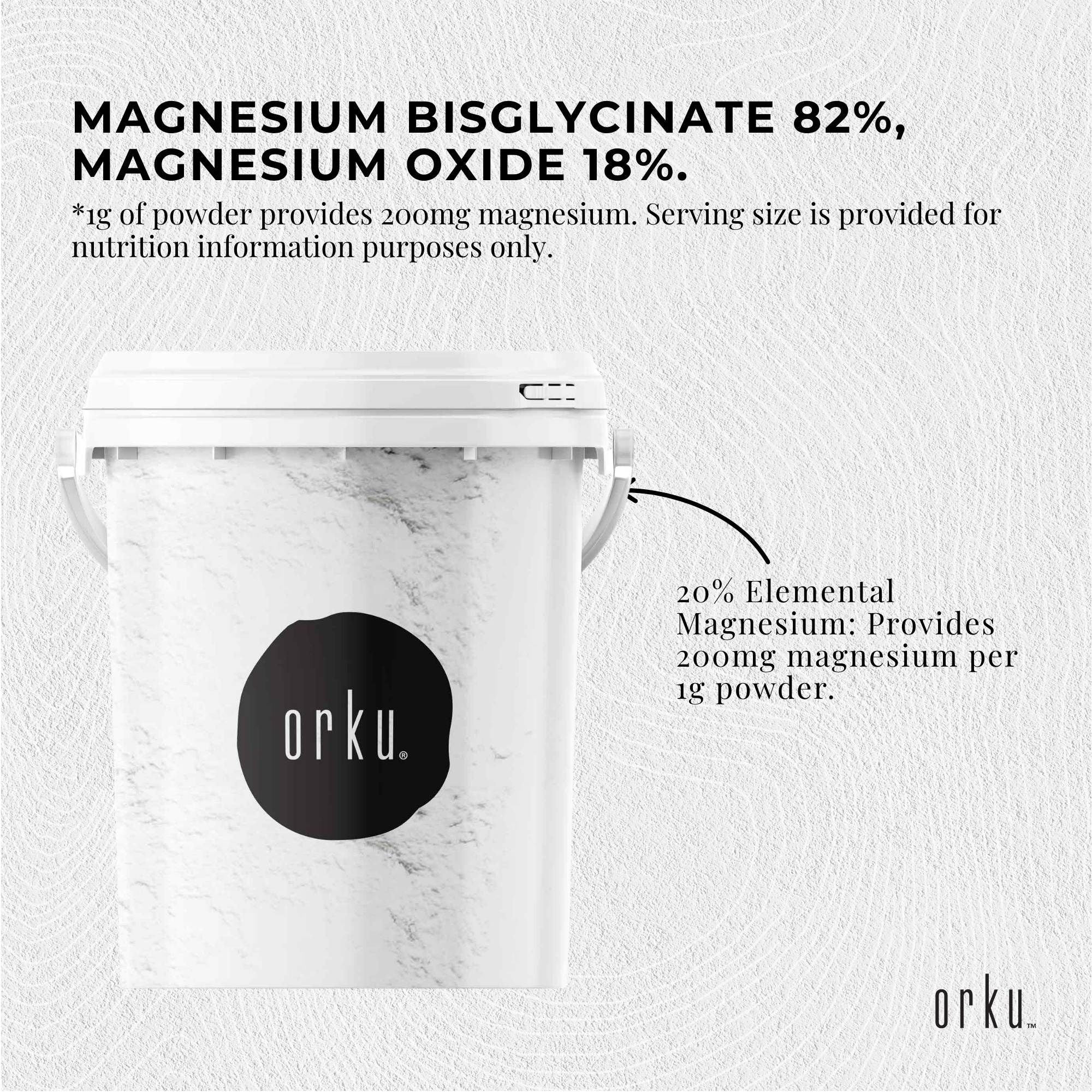 Orku 800g Magnesium Bisglycinate Powder Unflavoured Chelated - Tub V238-SUPDZ-42273299169360