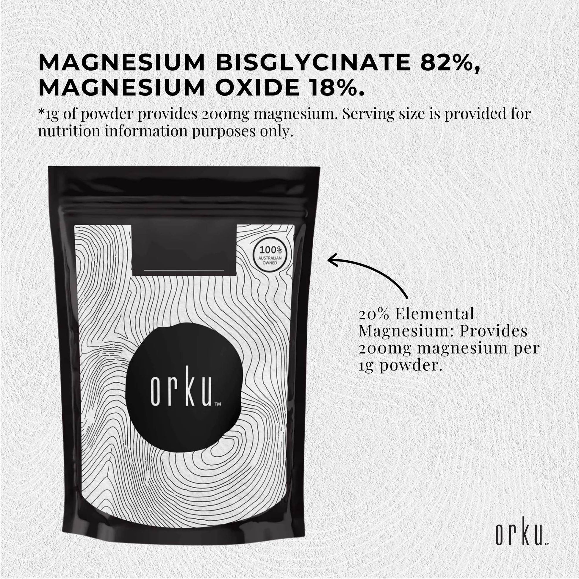 Orku 100g Magnesium Bisglycinate Powder Unflavoured Chelated V238-SUPDZ-42273303625808