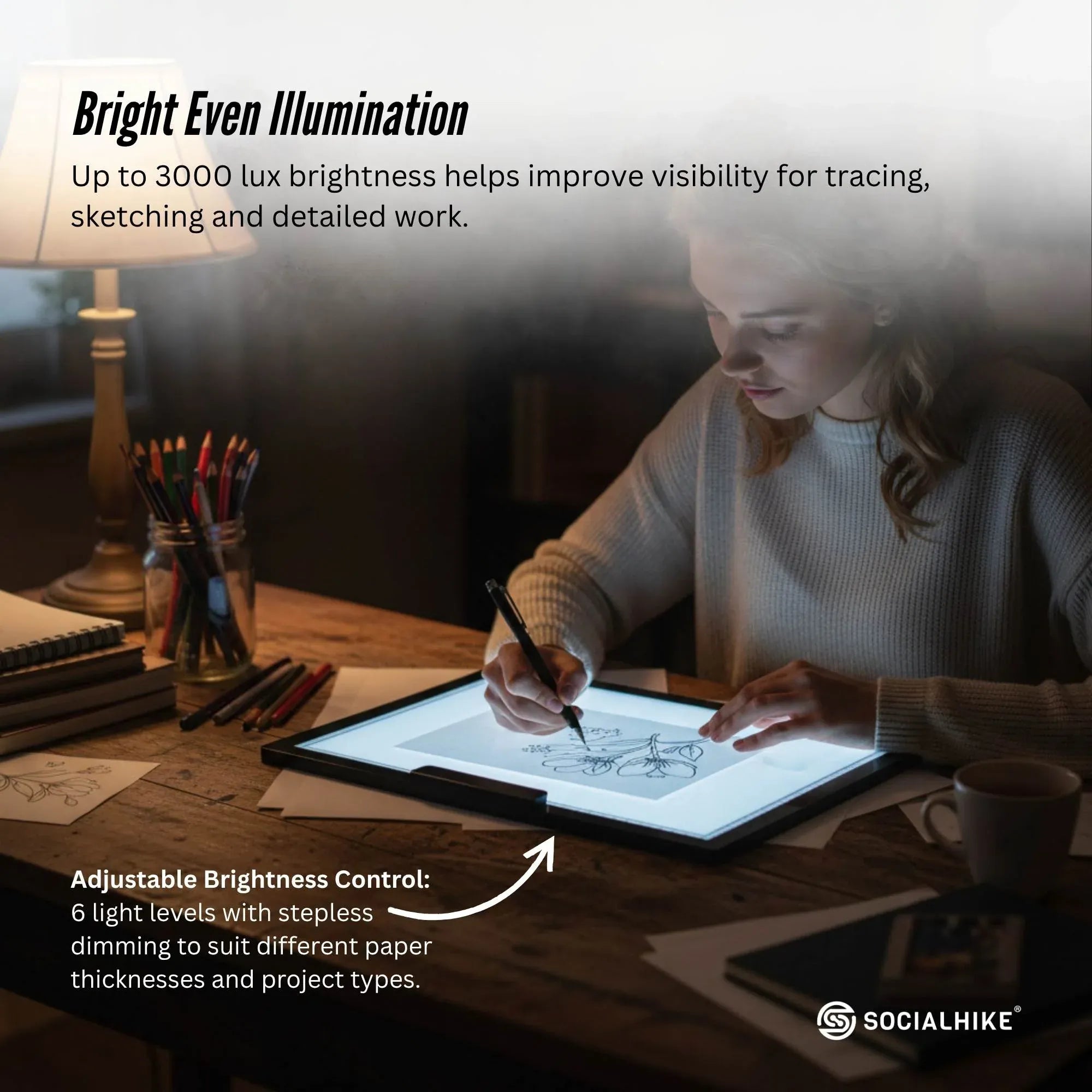 Social Hike A4 LED Light Pad Tracing Board Rechargeable USB-C 3000mAh Light Box V238-SUPDZ-42273306968144