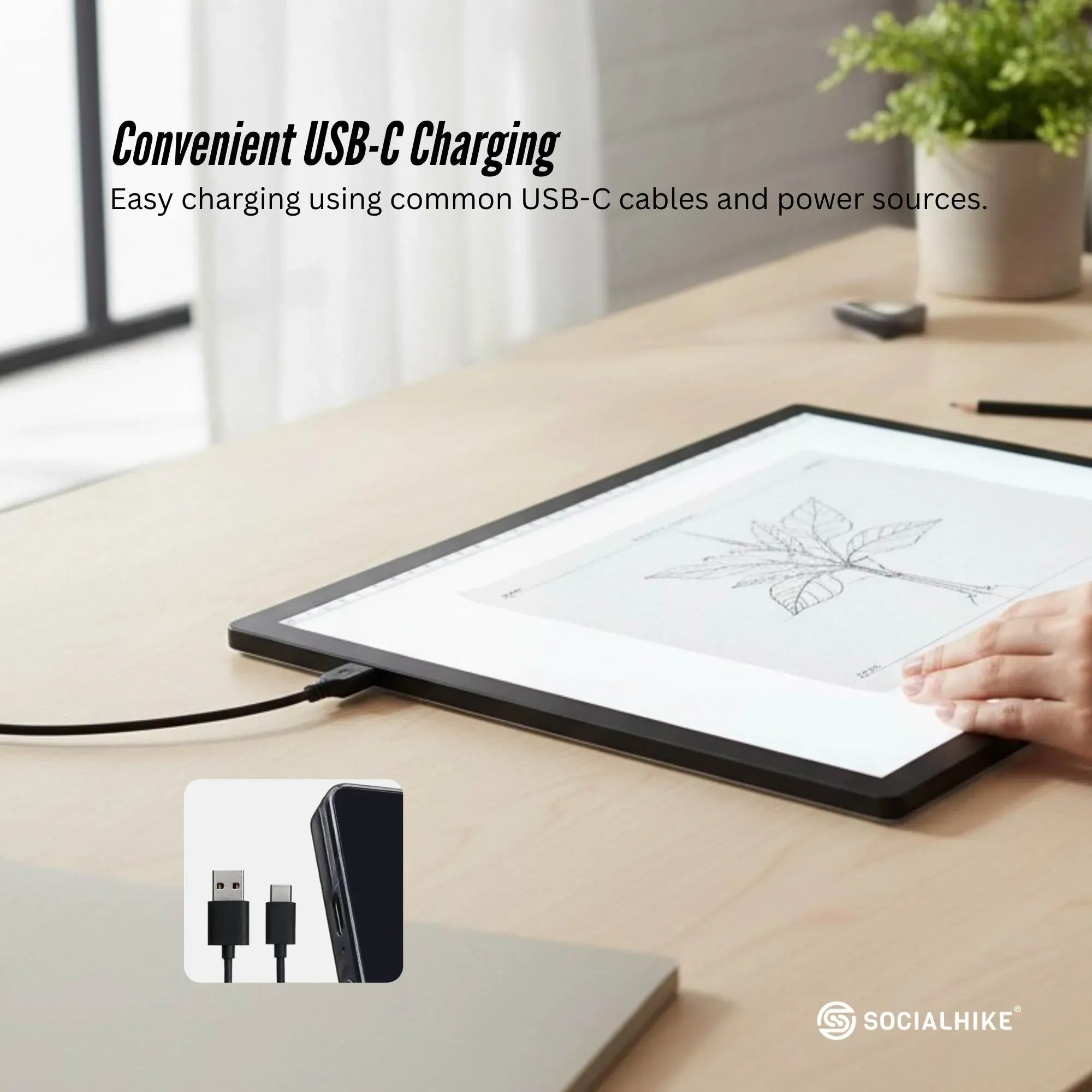 Social Hike A4 LED Light Pad Tracing Board Rechargeable USB-C 3000mAh Light Box V238-SUPDZ-42273306968144