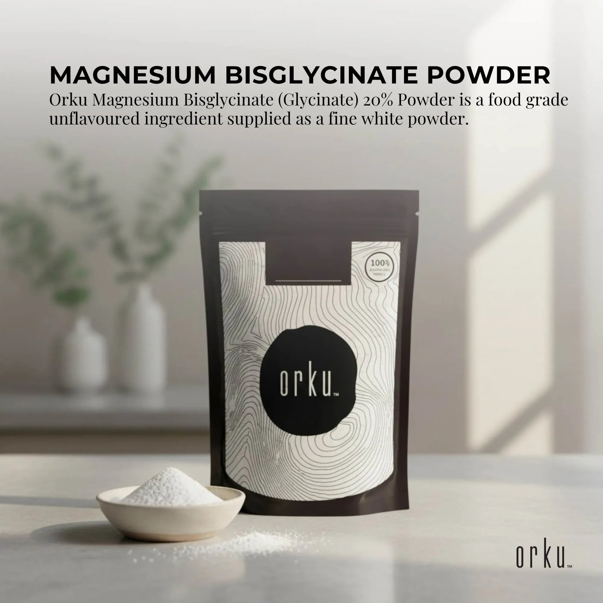 Orku 400g Magnesium Bisglycinate Powder Unflavoured Chelated V238-SUPDZ-42274619850832