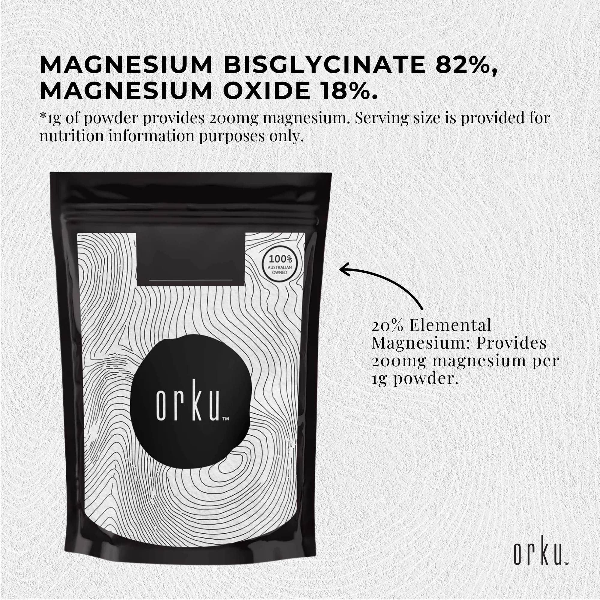 Orku 1Kg Magnesium Bisglycinate Powder Unflavoured Chelated V238-SUPDZ-42274621063248