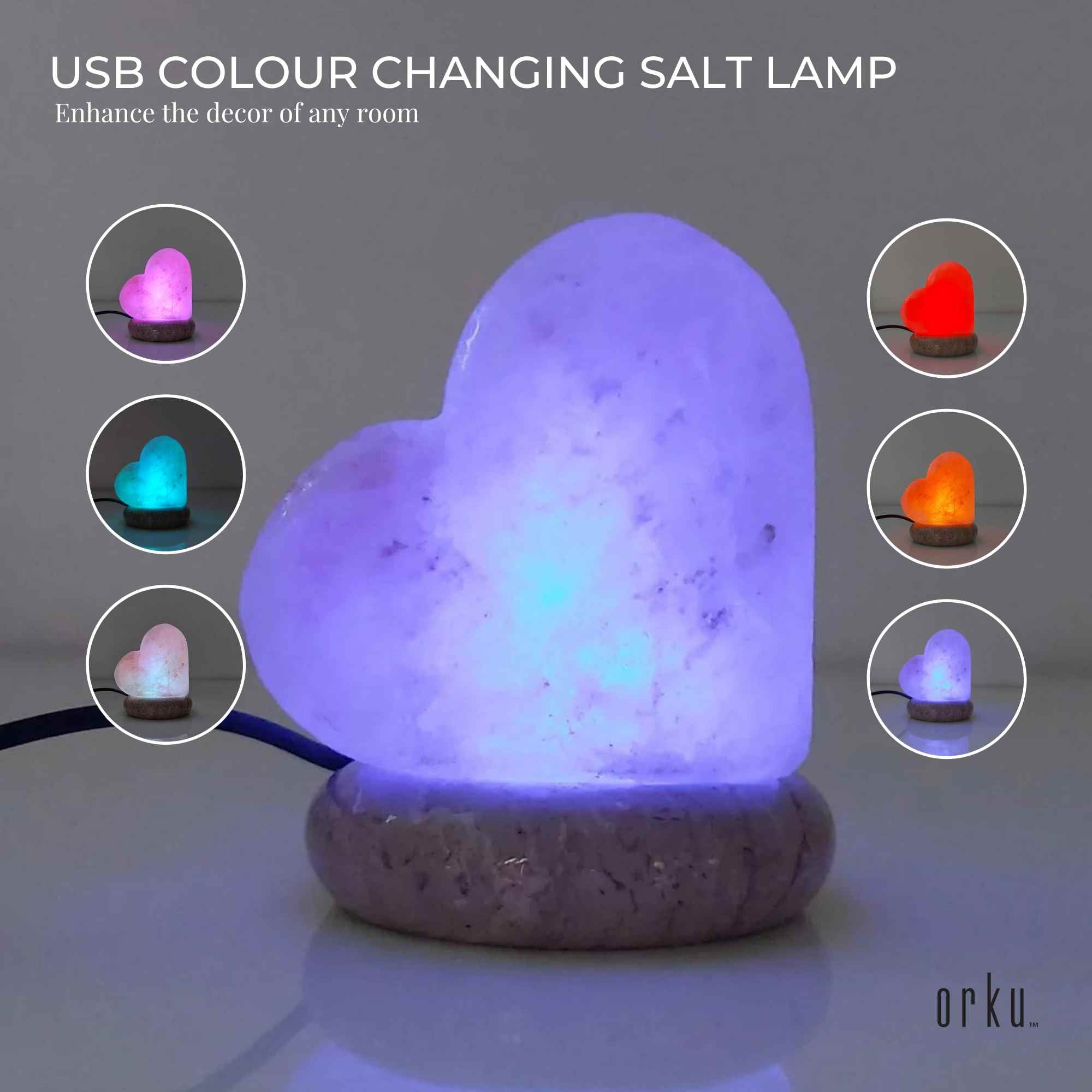 USB Colour Changing Salt Himalayan Lamp - Heart Love Shape Pink Rock LED Light V238-SUPDZ-43047495750