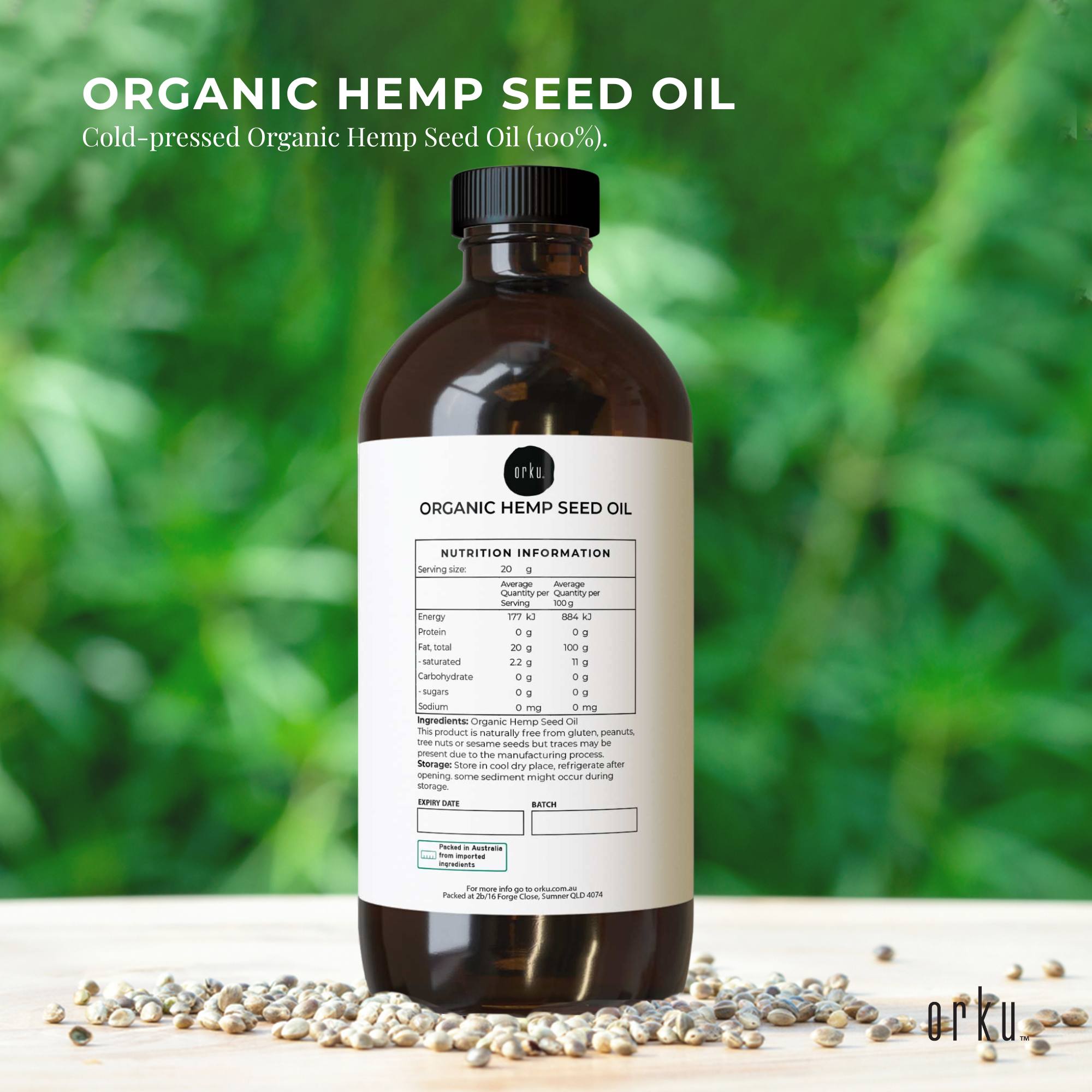 Orku 500ml Organic Hemp Seed Oil - Cold Pressed Food Grade Oils V238-SUPDZ-46283994182