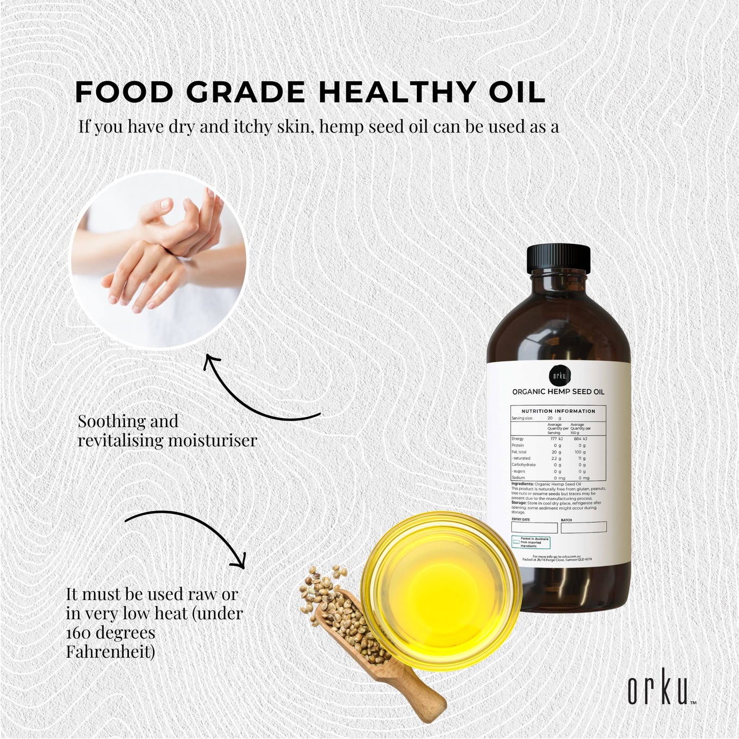 Orku 500ml Organic Hemp Seed Oil - Cold Pressed Food Grade Oils V238-SUPDZ-46283994182