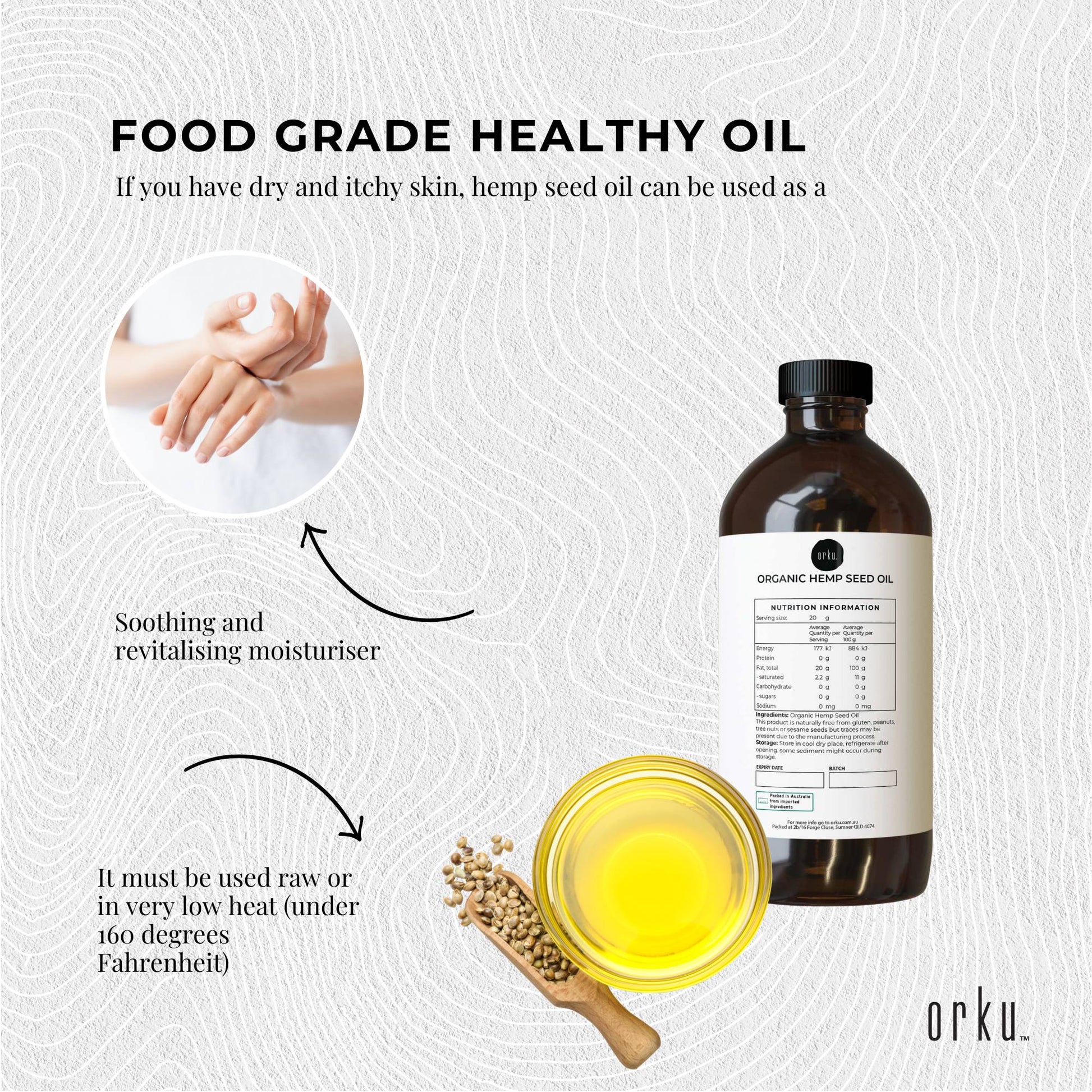Orku 500ml Organic Hemp Seed Oil - Cold Pressed Food Grade Oils V238-SUPDZ-46283994182