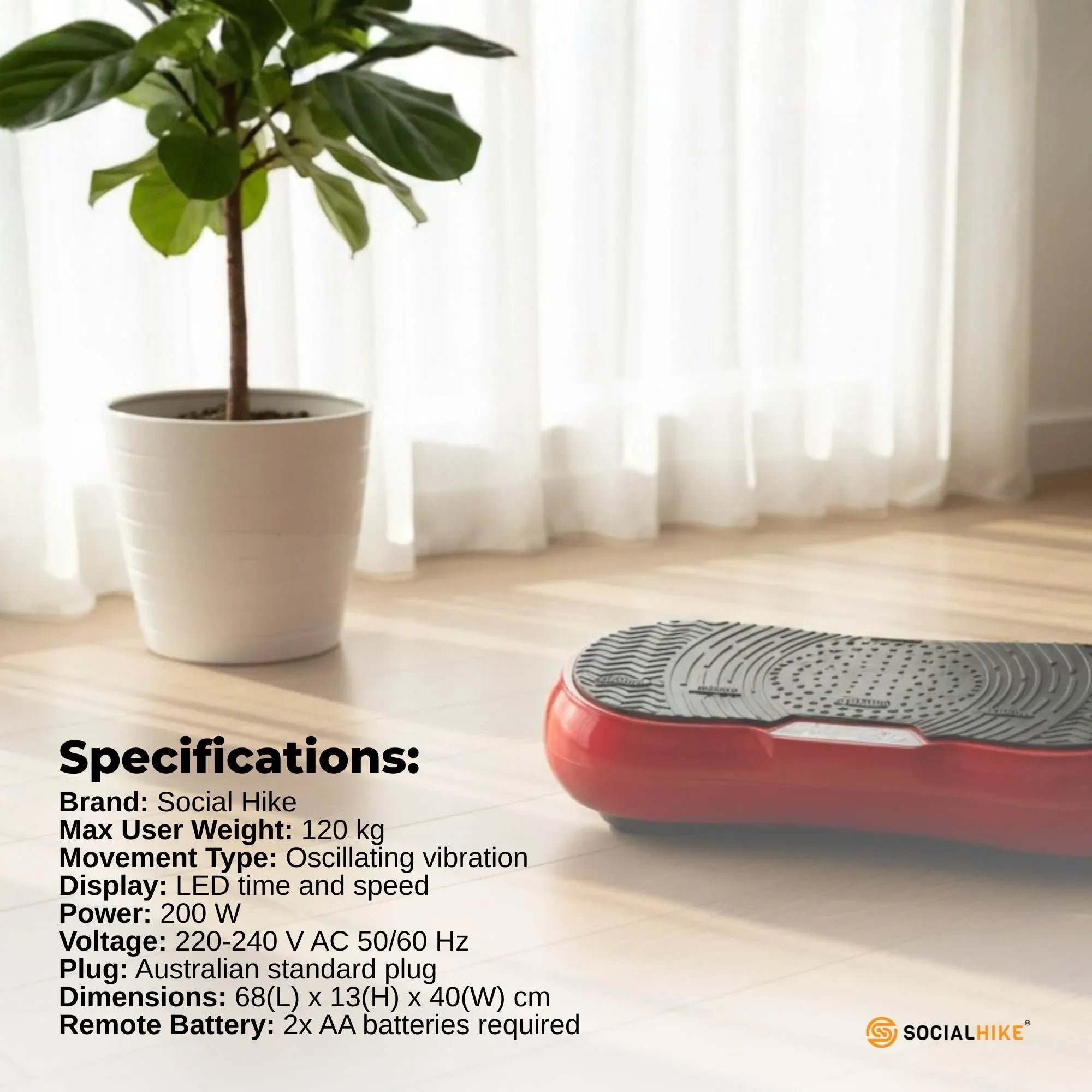 Social Hike 68cm Vibration Plate Machine Full Body Workout Platform Red V238-SUPDZ-48198929286