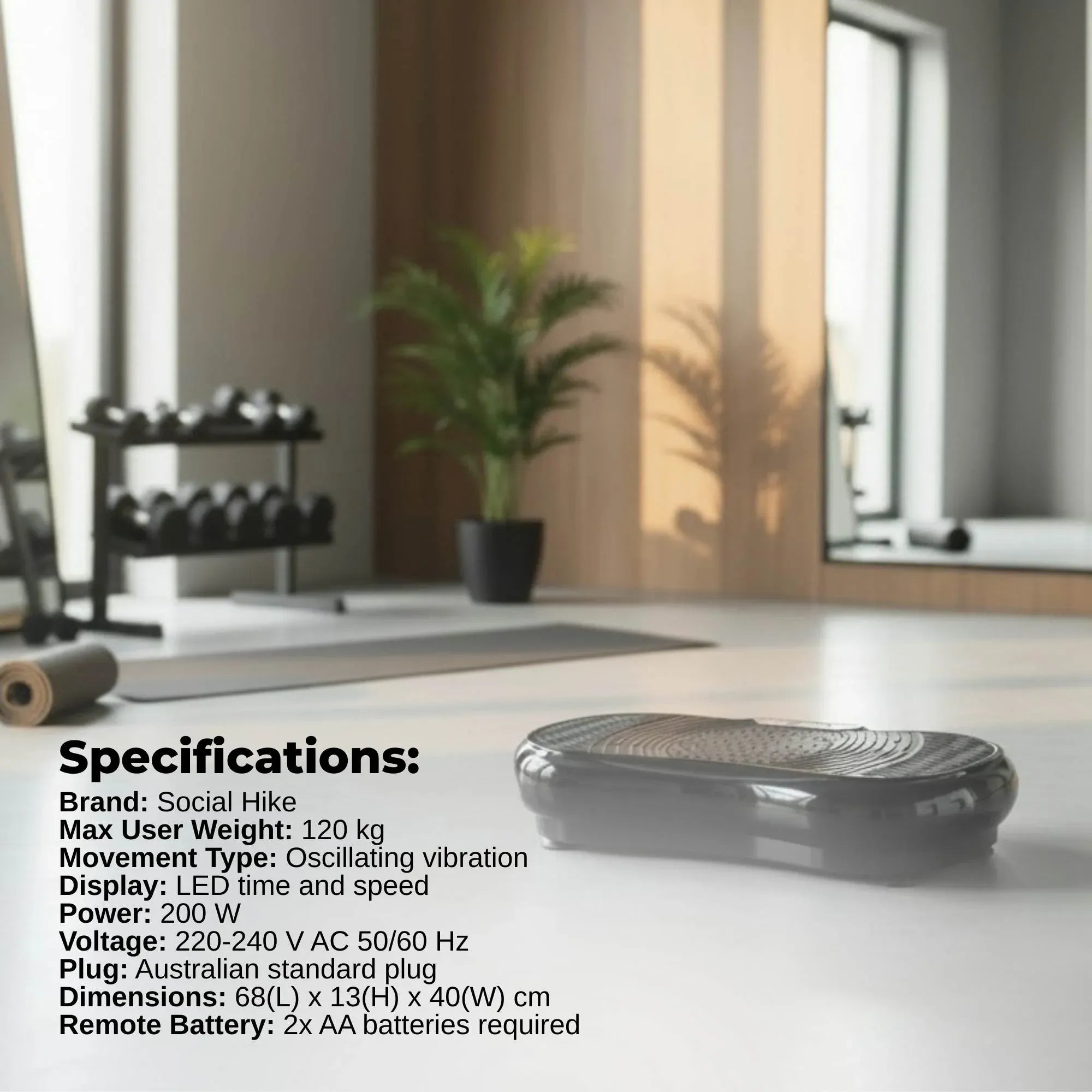 Social Hike 68cm Vibration Plate Machine Full Body Workout Platform Black V238-SUPDZ-48198933062