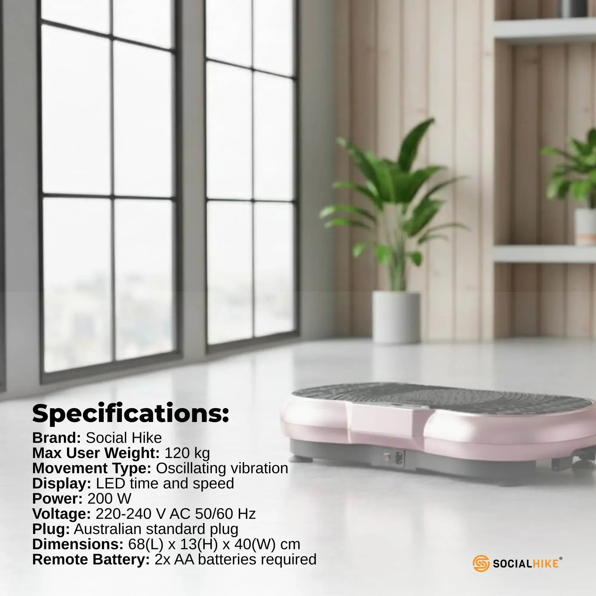 Social Hike 68cm Vibration Plate Machine Full Body Workout Platform Rose V238-SUPDZ-48199014534