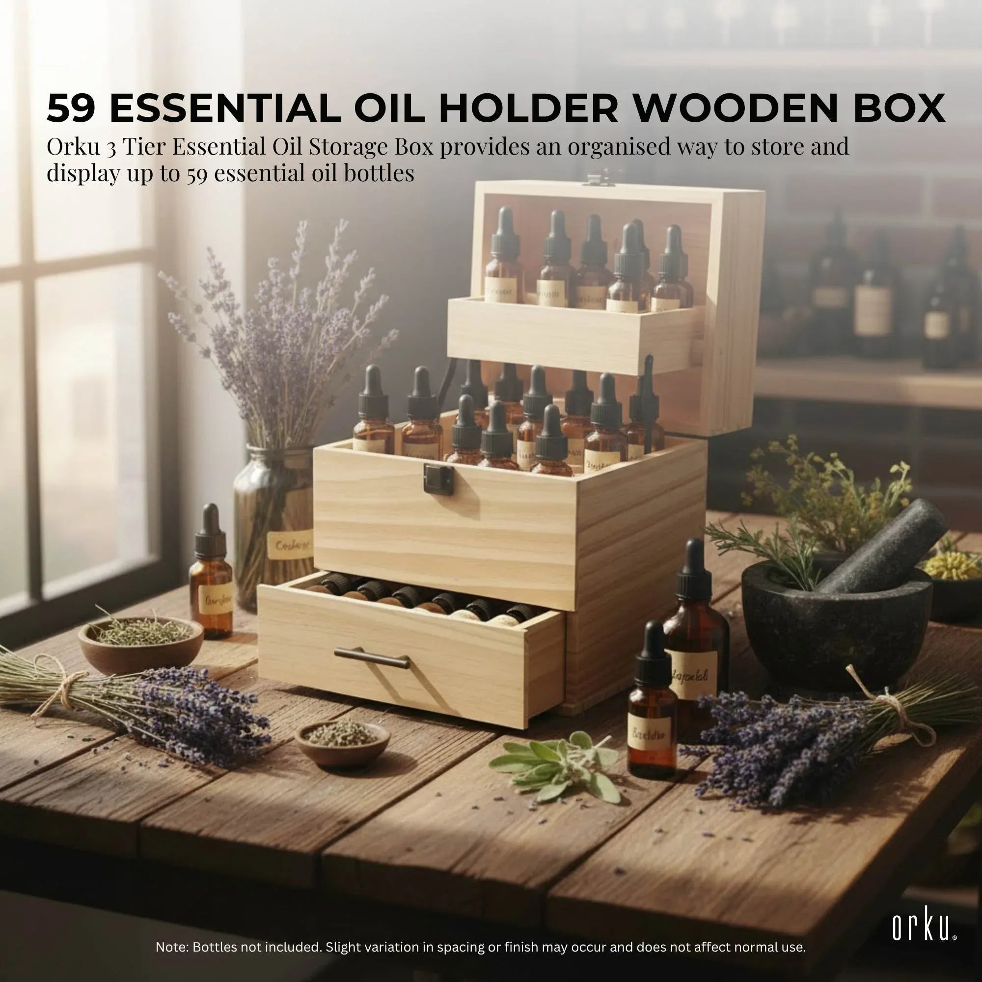 Orku 59 Essential Oil Bottle Storage Box - Wooden 3 Tier Aromatherapy Organiser V238-SUPDZ-52712450758