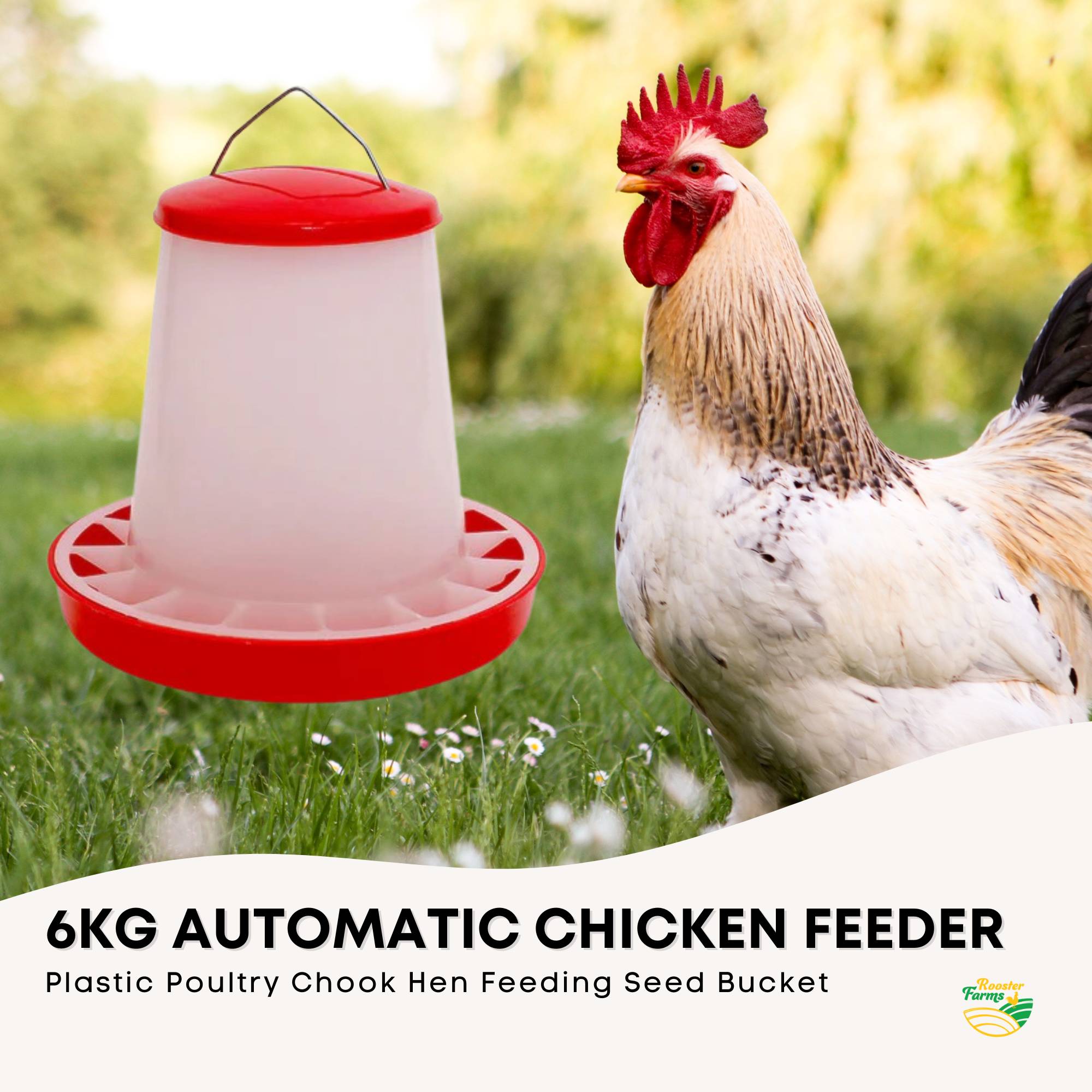 Rooster Farms 6Kg Automatic Chicken Feeder - Poultry Hen Feeding Seed Bucket V238-SUPDZ-52768013062