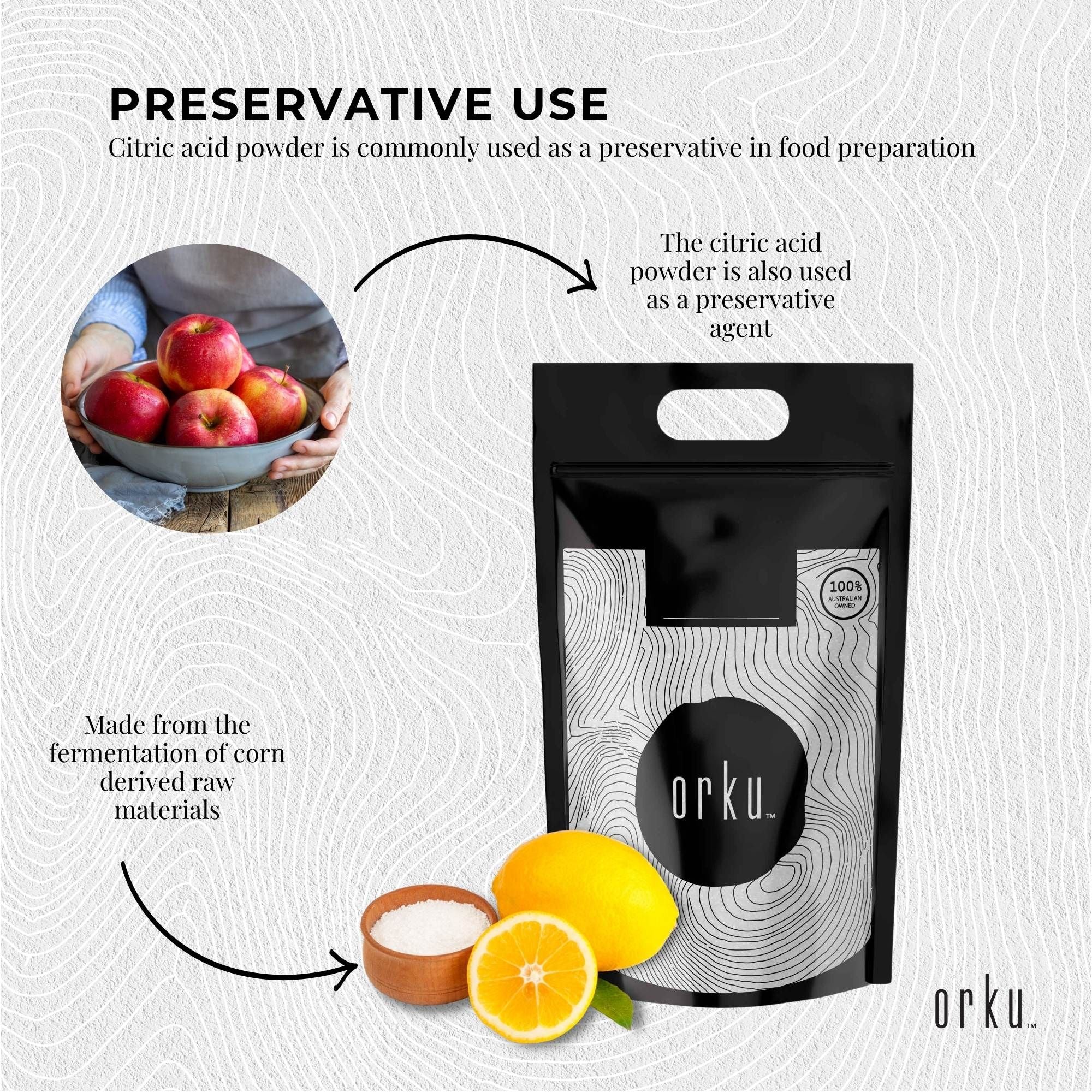 Orku 10Kg Citric Acid Powder - Food Grade Non GMO Anhydrous Preservative E330 V238-SUPDZ-949473443846