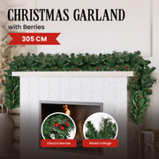 Christabelle 3.05m Christmas Garland with Berries Pine Tree Decoration Ornament V240-112_BHZG10