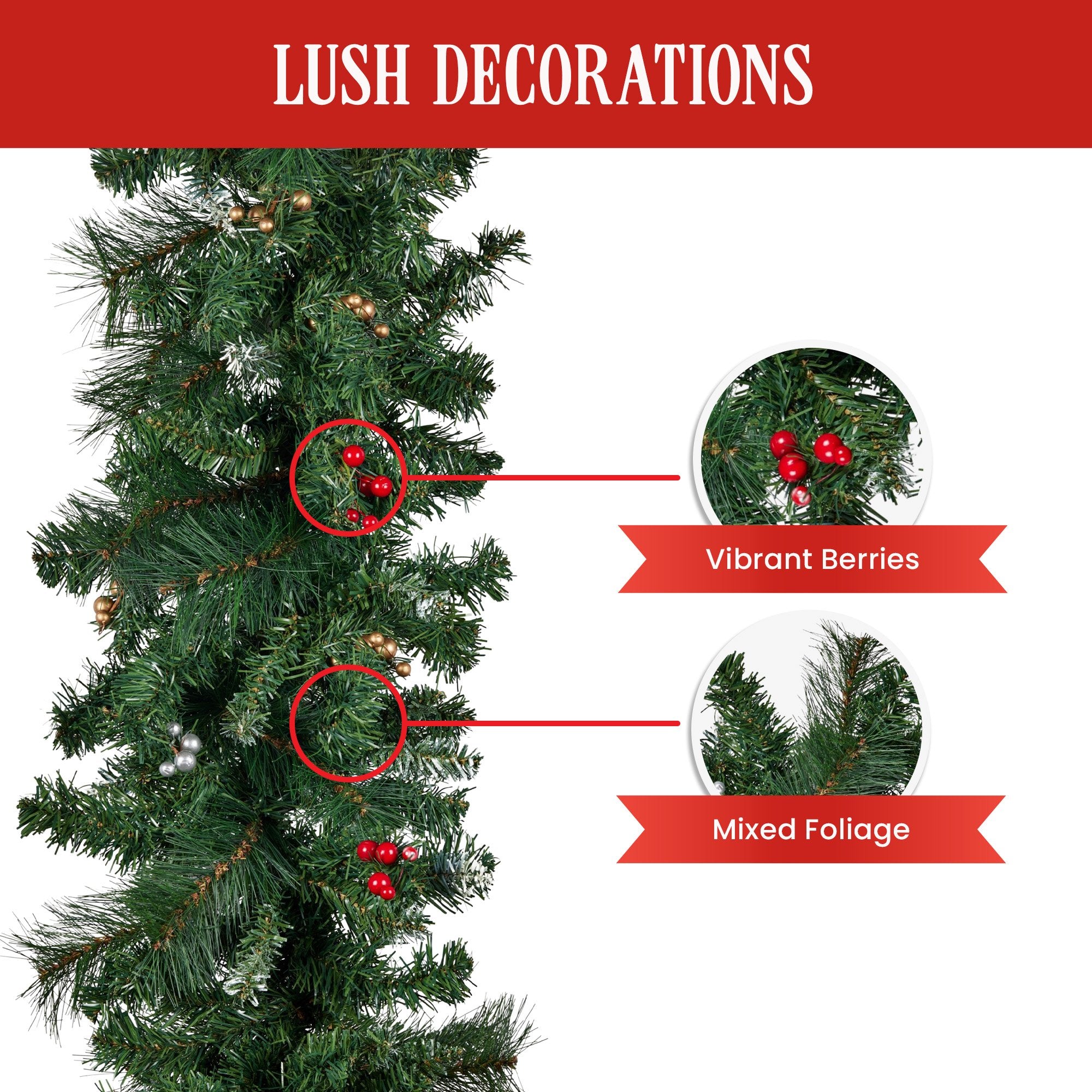 Christabelle 3.05m Christmas Garland with Berries Pine Tree Decoration Ornament V240-112_BHZG10