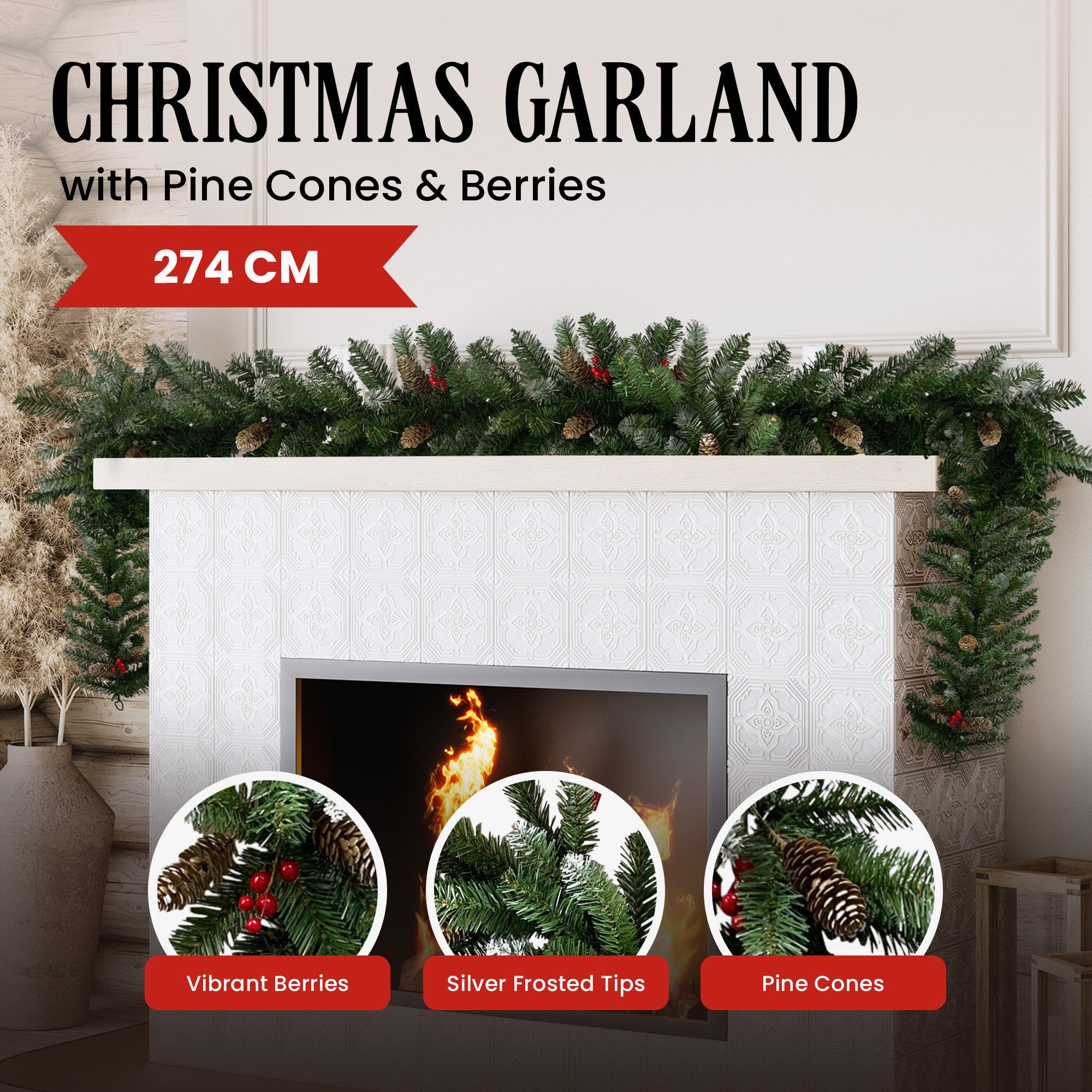 Christabelle 2.7m Christmas Garland with Pine Cones & Berries Pine Tree Decoration Ornament V240-112_BHZG9