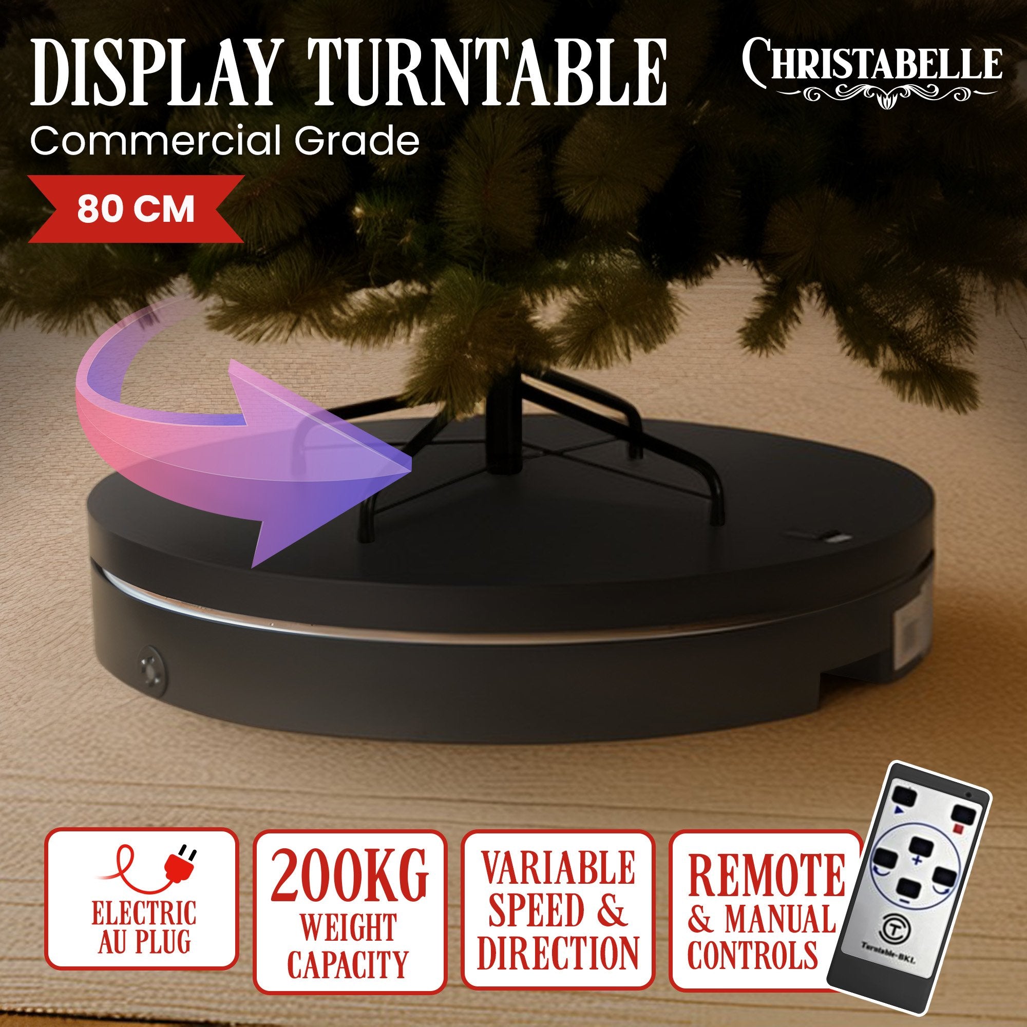 Christabelle 80cm 200kg Commercial Electric Display Turntable Power Outlet Black V240-112_BKL104