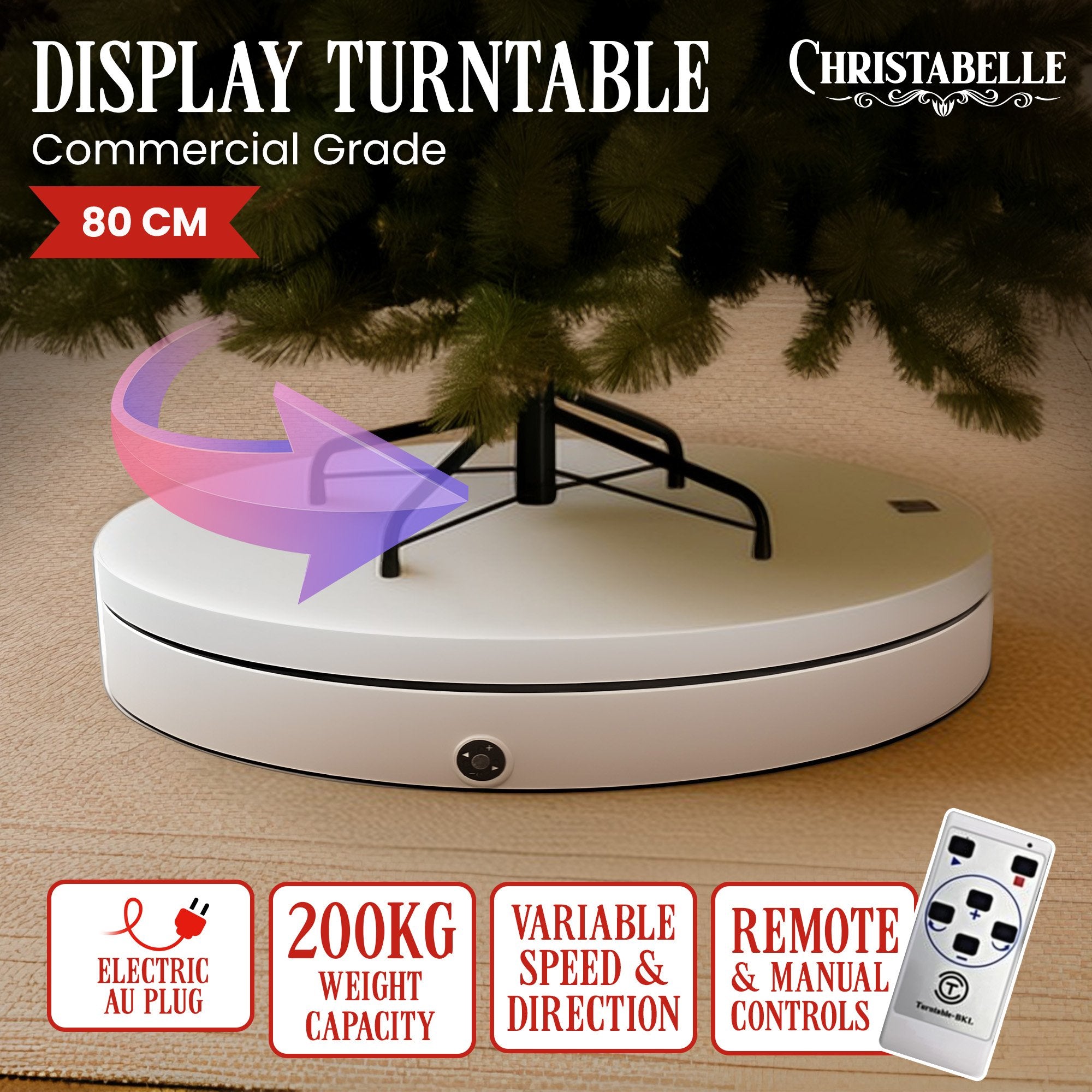 Christabelle 80cm 200kg Commercial Electric Display Turntable Motorised White V240-112_BKL105