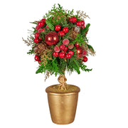 Christabelle 36cm Christmas Tabletop Topiary Tree Pre-Decorated Berries, Baubles & Pine Cones Gold Pot V240-112_GUE504