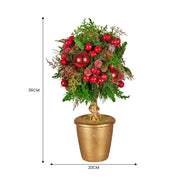 Christabelle 36cm Christmas Tabletop Topiary Tree Pre-Decorated Berries, Baubles & Pine Cones Gold Pot V240-112_GUE504