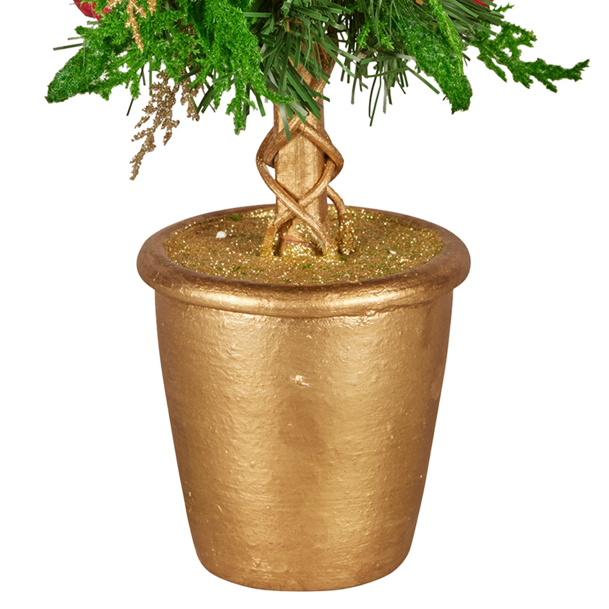 Christabelle 36cm Christmas Tabletop Topiary Tree Pre-Decorated Berries, Baubles & Pine Cones Gold Pot V240-112_GUE504