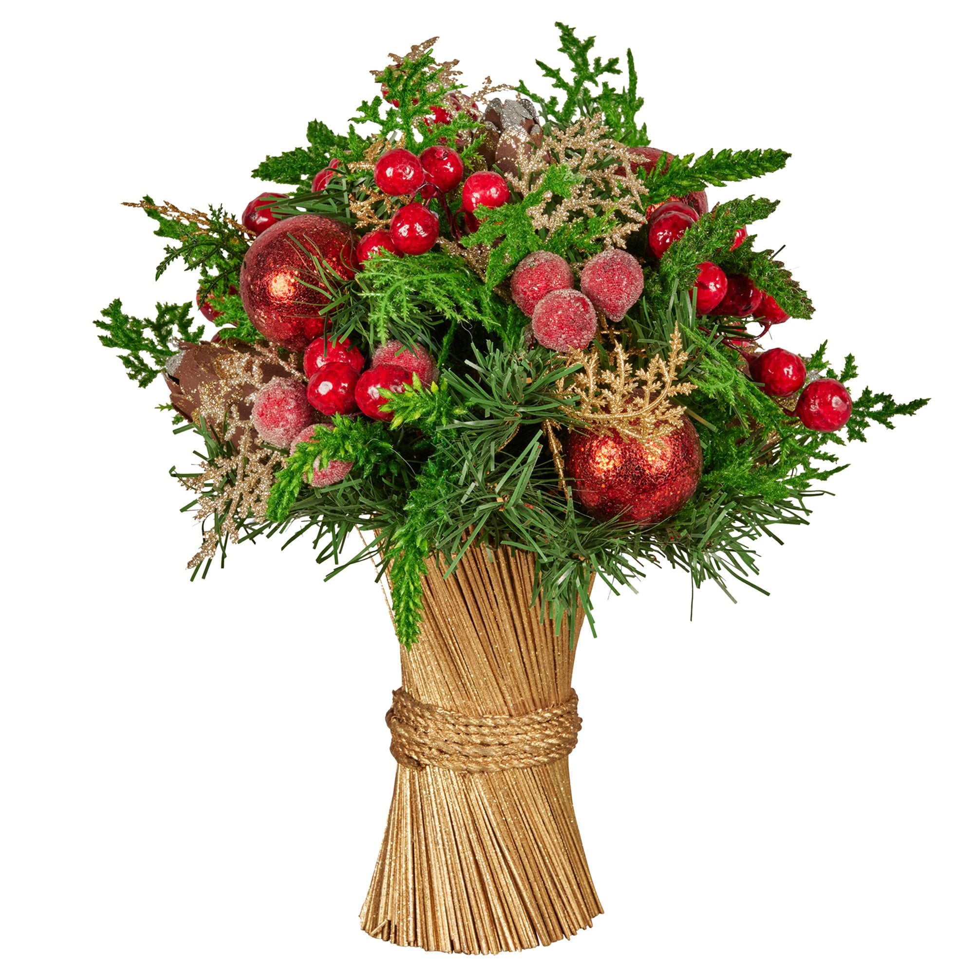 Christabelle 33cm Christmas Bouquet Pre-Decorated Holiday Floral Arrangement with Berries, Baubles & Pine V240-112_GUE507