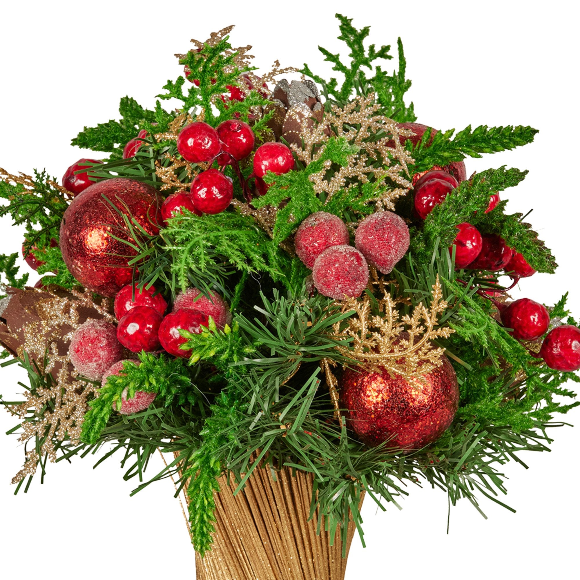 Christabelle 33cm Christmas Bouquet Pre-Decorated Holiday Floral Arrangement with Berries, Baubles & Pine V240-112_GUE507