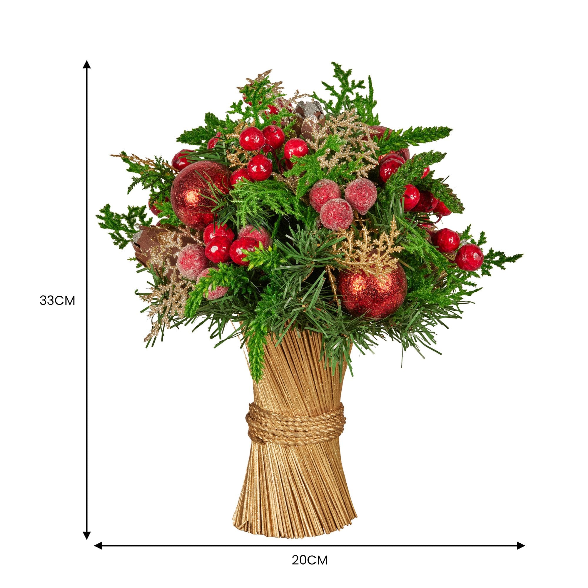 Christabelle 33cm Christmas Bouquet Pre-Decorated Holiday Floral Arrangement with Berries, Baubles & Pine V240-112_GUE507