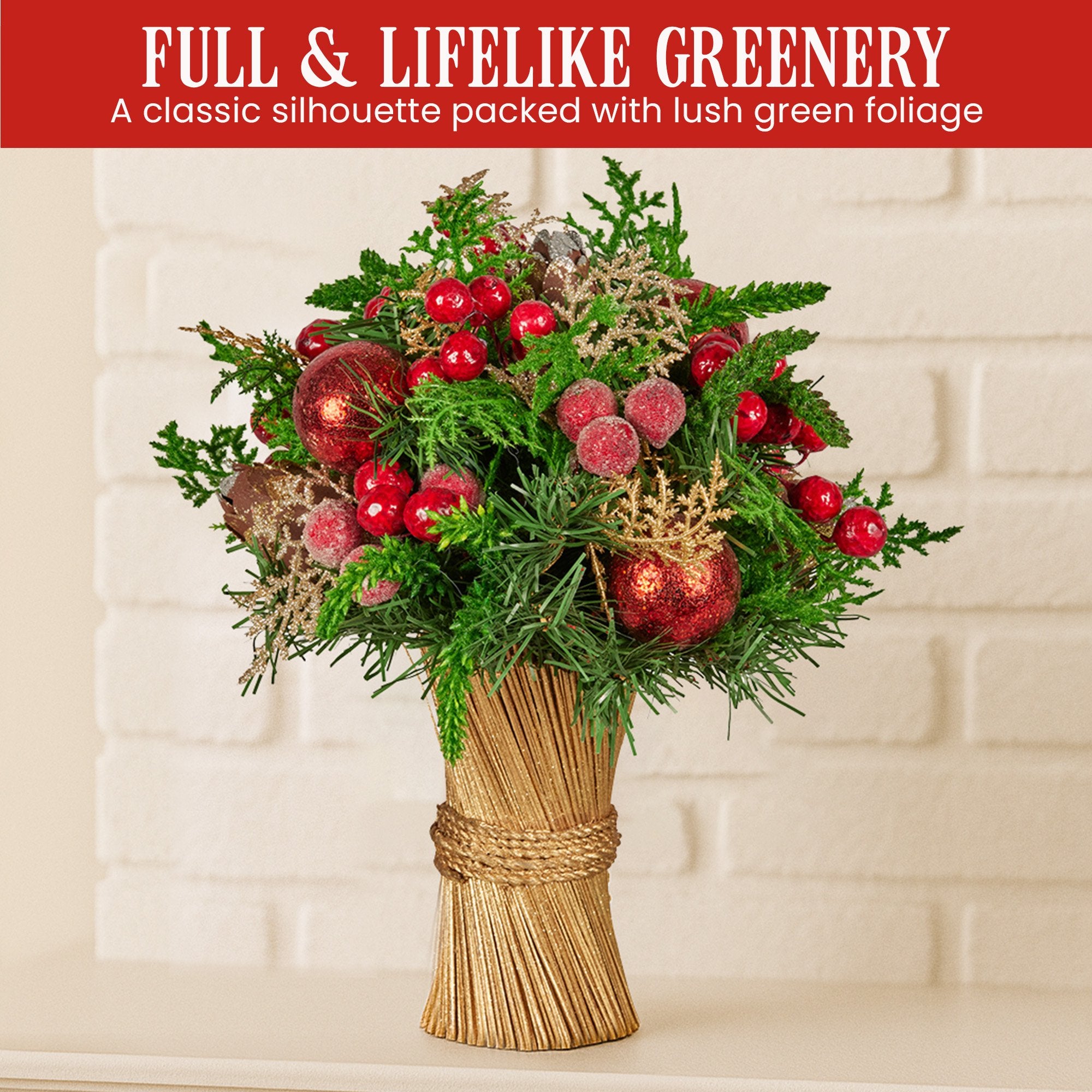 Christabelle 33cm Christmas Bouquet Pre-Decorated Holiday Floral Arrangement with Berries, Baubles & Pine V240-112_GUE507