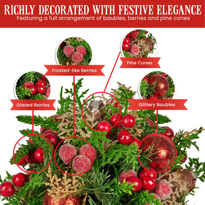 Christabelle 33cm Christmas Bouquet Pre-Decorated Holiday Floral Arrangement with Berries, Baubles & Pine V240-112_GUE507