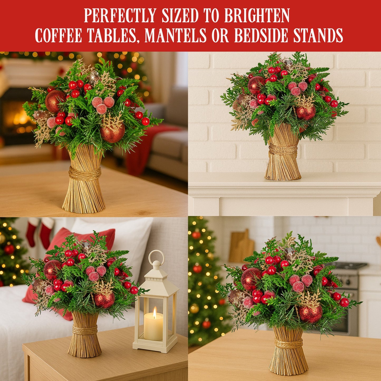 Christabelle 33cm Christmas Bouquet Pre-Decorated Holiday Floral Arrangement with Berries, Baubles & Pine V240-112_GUE507