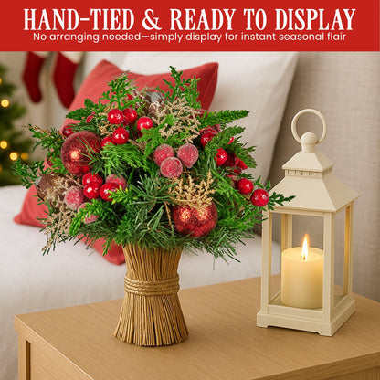 Christabelle 33cm Christmas Bouquet Pre-Decorated Holiday Floral Arrangement with Berries, Baubles & Pine V240-112_GUE507