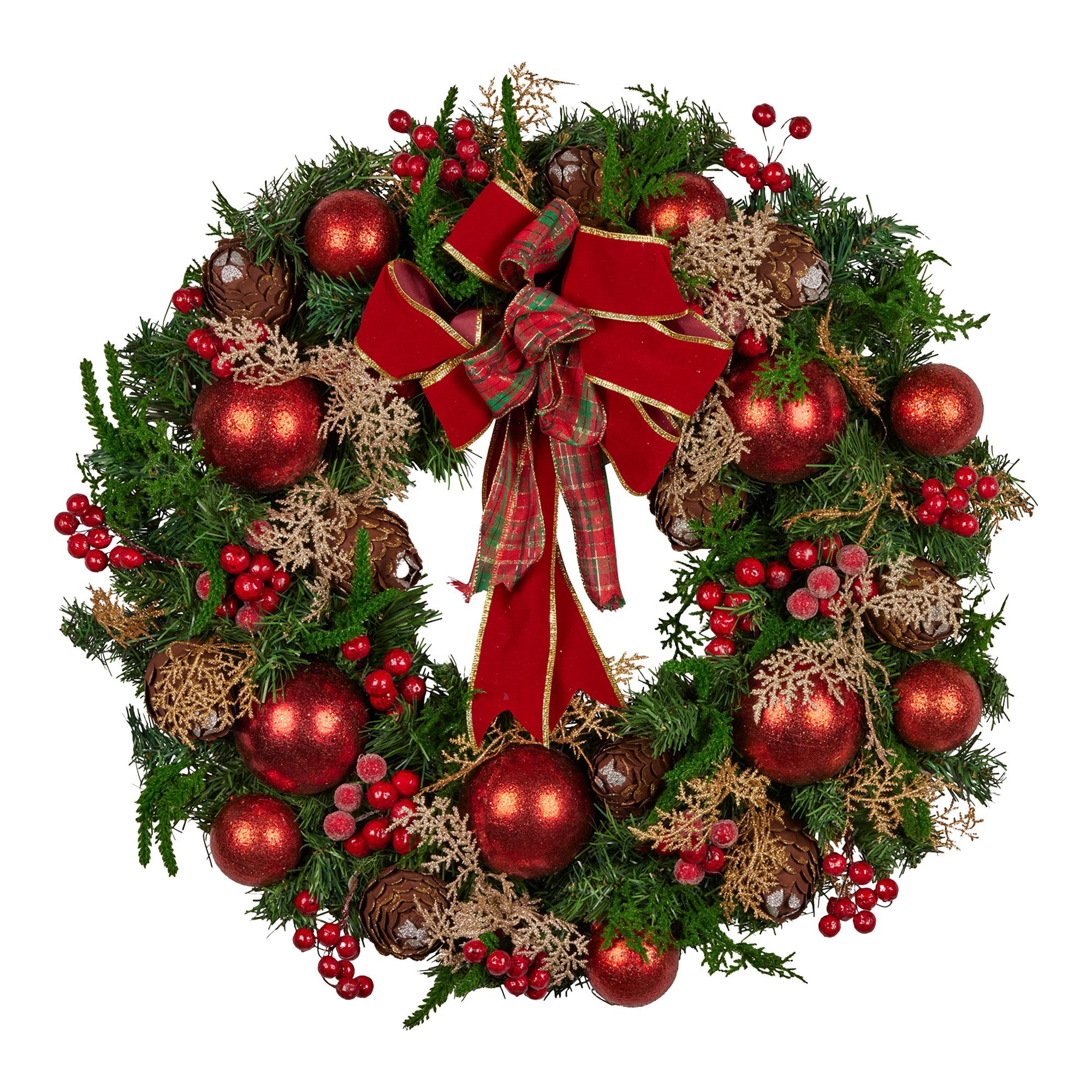 Christabelle 56cm Christmas Wreath Lush Green Holiday Door Wreath with Red Berries, Baubles & Pine Cones V240-112_GUE508