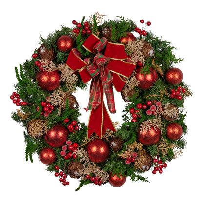 Christabelle 56cm Christmas Wreath Lush Green Holiday Door Wreath with Red Berries, Baubles & Pine Cones V240-112_GUE508