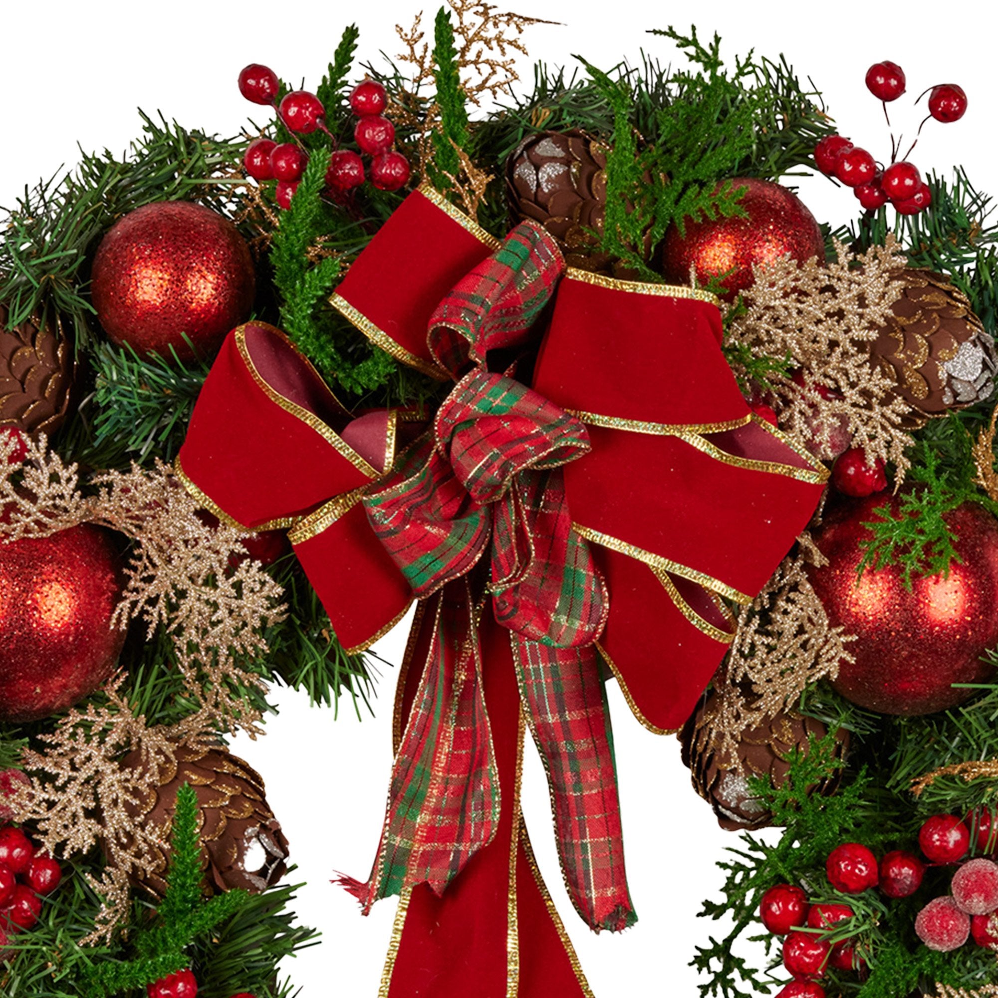 Christabelle 56cm Christmas Wreath Lush Green Holiday Door Wreath with Red Berries, Baubles & Pine Cones V240-112_GUE508