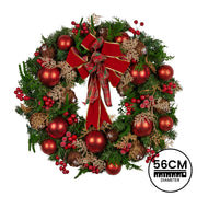 Christabelle 56cm Christmas Wreath Lush Green Holiday Door Wreath with Red Berries, Baubles & Pine Cones V240-112_GUE508
