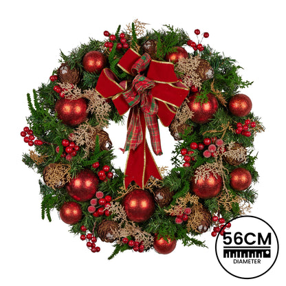 Christabelle 56cm Christmas Wreath Lush Green Holiday Door Wreath with Red Berries, Baubles & Pine Cones V240-112_GUE508