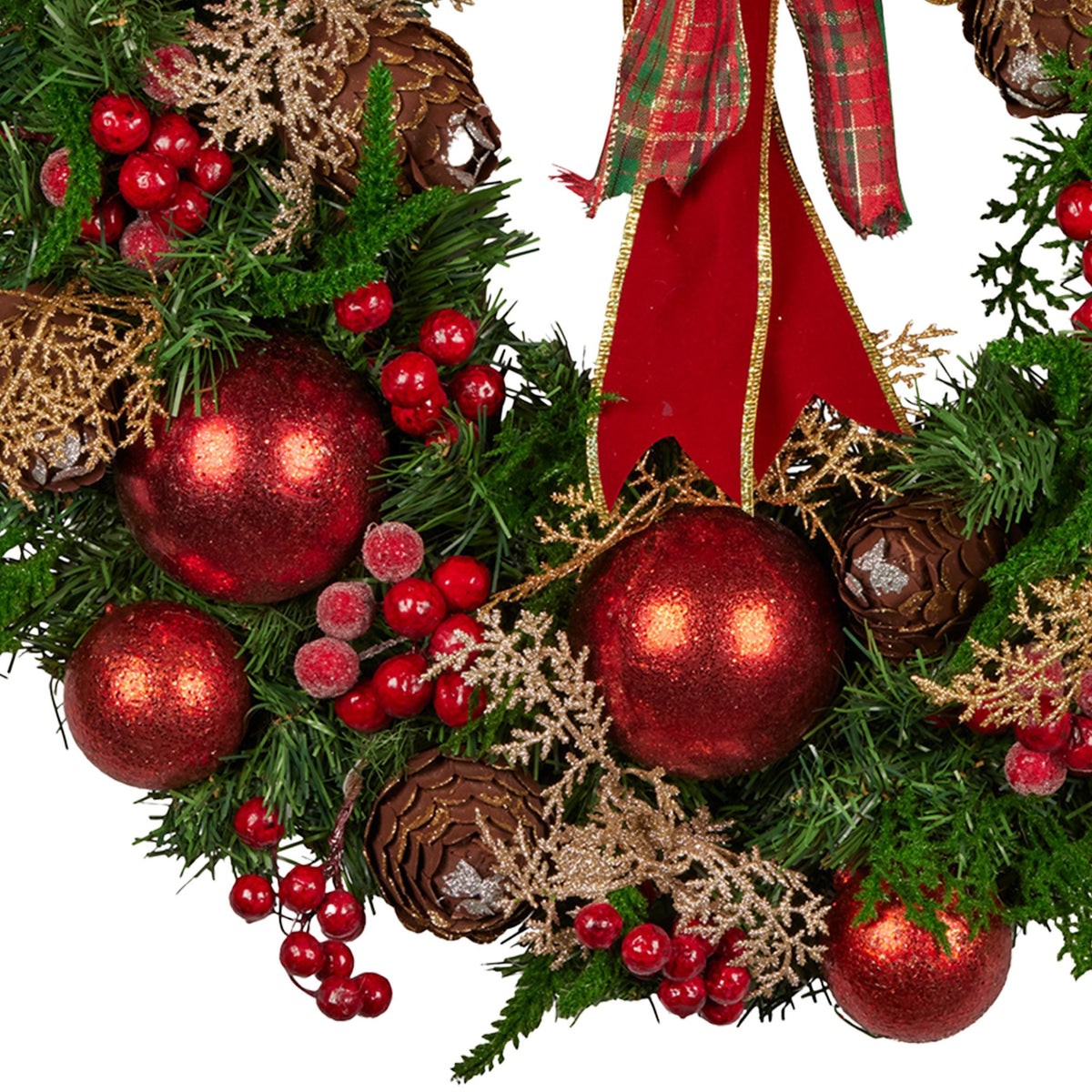 Christabelle 56cm Christmas Wreath Lush Green Holiday Door Wreath with Red Berries, Baubles & Pine Cones V240-112_GUE508