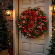 Christabelle 56cm Christmas Wreath Lush Green Holiday Door Wreath with Red Berries, Baubles & Pine Cones V240-112_GUE508