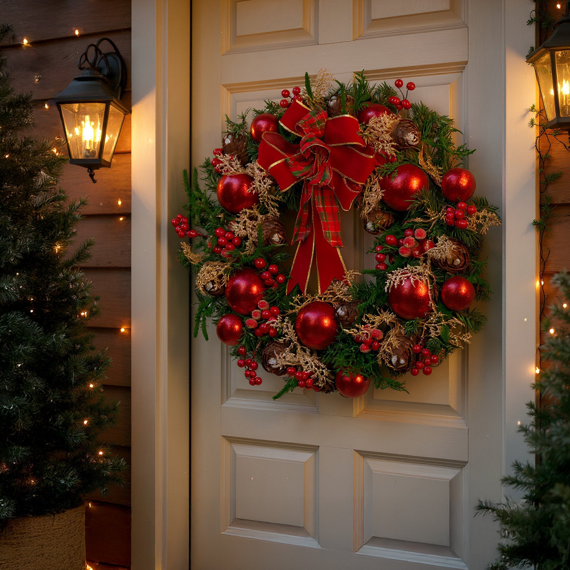 Christabelle 56cm Christmas Wreath Lush Green Holiday Door Wreath with Red Berries, Baubles & Pine Cones V240-112_GUE508