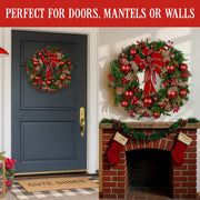 Christabelle 56cm Christmas Wreath Lush Green Holiday Door Wreath with Red Berries, Baubles & Pine Cones V240-112_GUE508